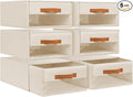 DIMJ Closet Organizers and Storage - Foldable Storage Bins with Drawers Fabric Stackable Storage Drawers with Clear Window,Fabric Clothes Organizers and Storage Drawers for Closet, 6-Pack, Beige