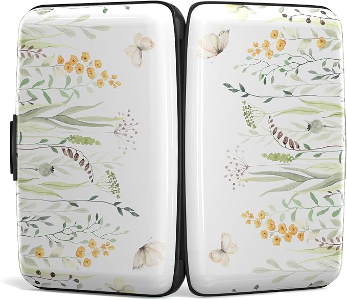 Credit Card Holder, Mini Aluminum Card Wallet RFID Blocking Slim Metal Hard Card Case for Women Men, Butterfly Flowers