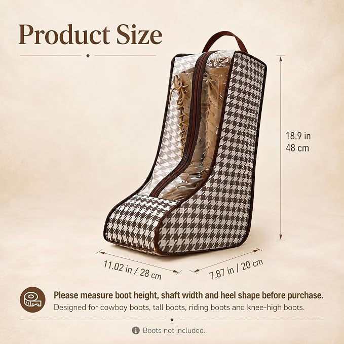 Boot Storage Bag for Cowboy Boots, Portable Tall Boot Bags with Clear Window and Handle, Dustproof Non Woven Boot Organizer for Closet Travel Packing, Shoe Protector Bag for Women Boots