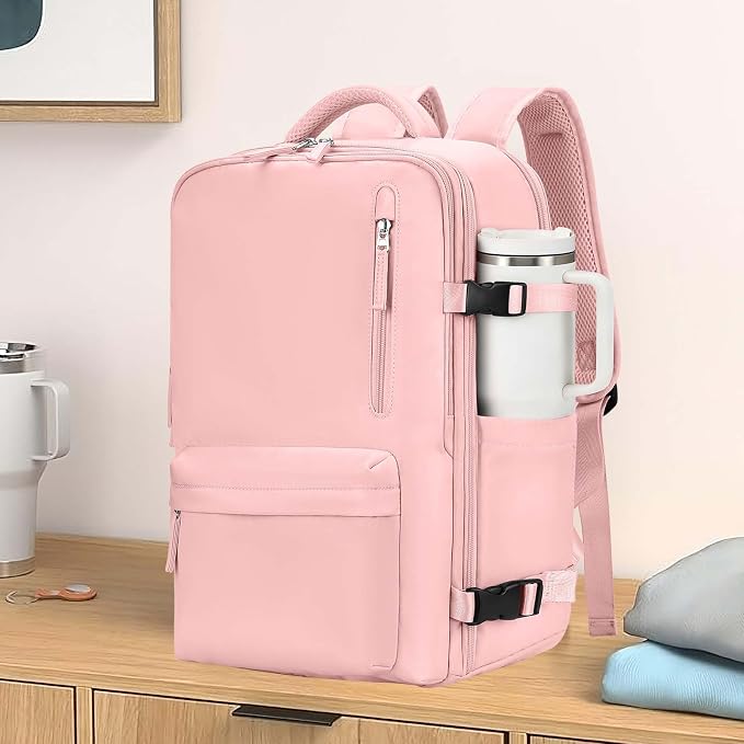 WONHOX Large Travel Backpack Women, Carry On Backpack,Hiking Backpack Waterproof Outdoor Sports Rucksack Casual Daypack with Shoes Compartment, Pink