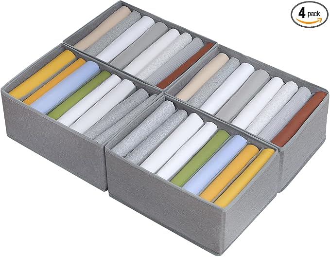 Qozary 4 Pack Drawer Organizers for Clothing, 8 Grids Foldable Closet Organizers and Storage Bins for Bedroom, Dresser Organizer Boxes for Thin T-shirts, Tank Tops
