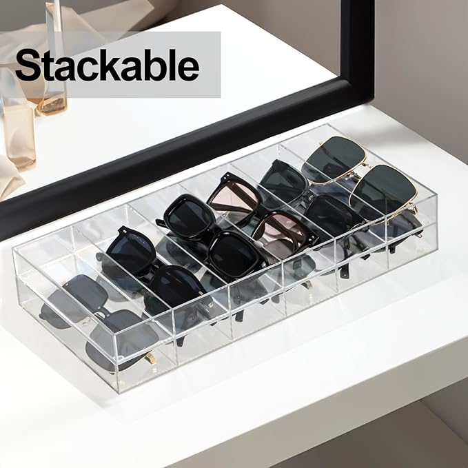 ZEXALOR Clear Drawer Organizer, 6 Sections Eyeglass Sunglasses Organizer Holder, Drawer Dividers Office Desk Tray Bathroom Makeup Jewelry Trays (14×7×1.2")