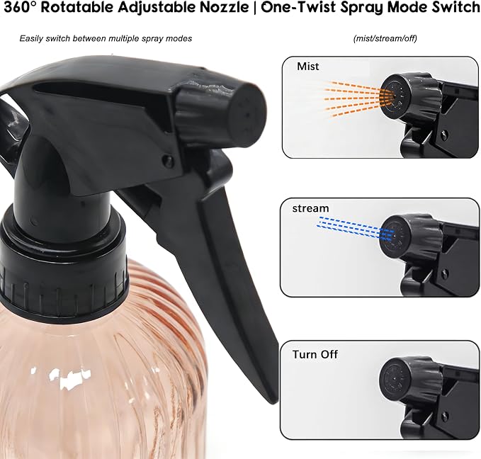 Glass Plant Spray Bottle, 13.5oz Refillable Plant Mister Bottle, Handheld Water Spray Bottle with Adjustable Mist Nozzle for Outdoor Gardening, Indoor Flowers, Cleaning, Hair & Pets Care (Orange)