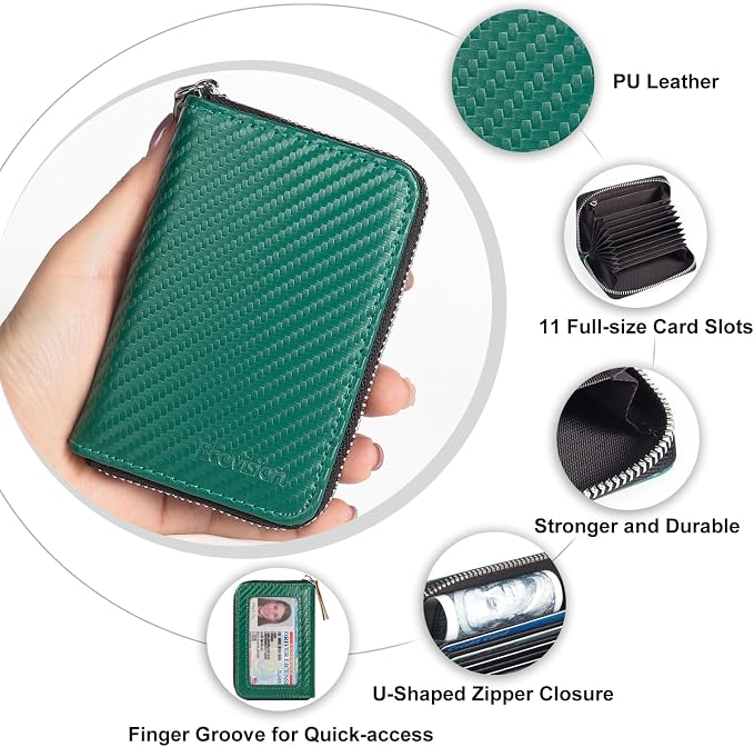 Credit Card Wallet, RFID Card Case Wallet, Zipper Card Cases Holder for Men Women, RFID Blocking, KeyChain Wallet, Compact Size Card Organizer Case for Women