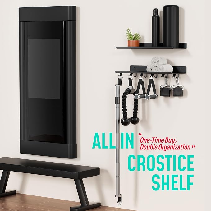 2-Tier Floating Shelf Compatible with Tonal 1 & 2 Accessories | Home Gym Storage Rack, Wall Mount Gym Organizer, Workout Metal Holder, T-Bracket Lock Adapters Hanger, US Patent Holding