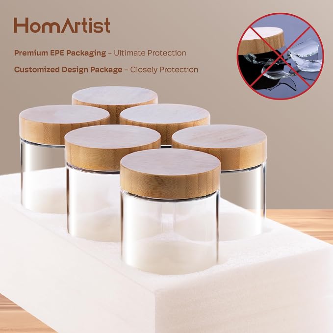 10 oz Overnight Oats Containers with Bamboo Lids, Glass Mason Jars 2 Pack | Airtight Seal Keeps Leakproof, Wide Mouth for Easy Filling & Cleaning, Ideal for Chia Pudding, Yogurt Parfaits & Meal Prep