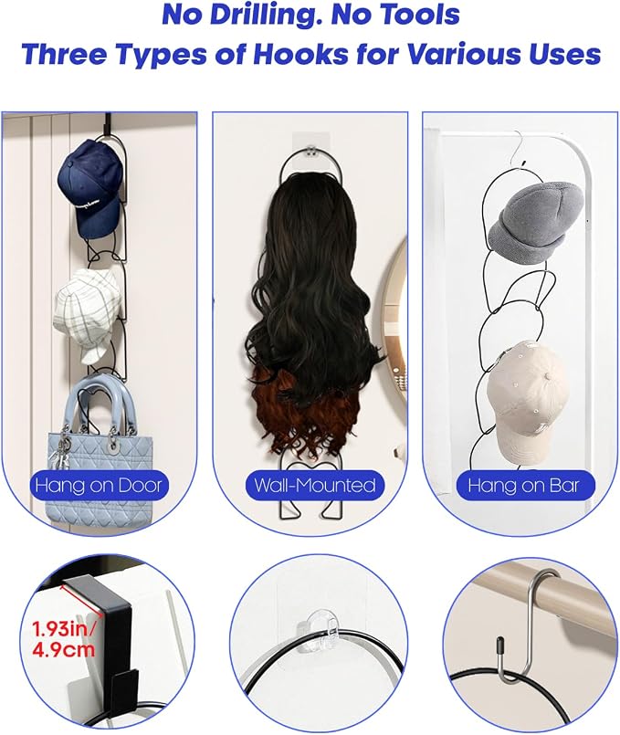 LINFIDITE 15 PCS Baseball Hat Rack Hanger Holder Organizer Flexible Multi Hook Wall Mounted Over Door Cap Display Storage Rack Cap Holder, Closet HangingStorage Rack w Hanging Hook Black
