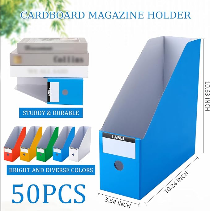 Geyee 50 Pcs Cardboard Magazine Holder Magazine File Holder Magazine Storage Box Document Magazine File Organizer with 50 Pcs Labels for School Office Home Supplies (Multicolor)