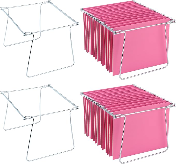 VZCPYTPM 4 Pack Hanging File Folder Frames, Heavy Duty Steel Hanging File Organizer, File Cabinet Rails, Adjustable 11 to 17.4 Inches, Suitable for File Cabinets, Storage File Boxes
