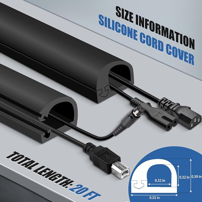 Silicone Cord Covers Wall Self-Adhesive Cord Covers for Wires on Wall Wire Hider Flexible Cable Hider with Side-Opening for Home Office TV Cable Management (0.31" W x 0.31" H x 240" L, Black)