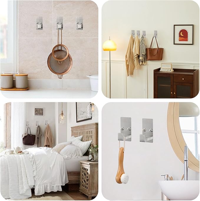 TocTen 7 Pcs Bathroom Hardware Set, Thicken Stainless Steel Towel Bar Set-Includes 2Bath Towel racks+Towel Holder+Toilet Paper Holder+3 Robe Towel Hooks, Wall Mounted Bathroom Accessories Kit(Brushed)