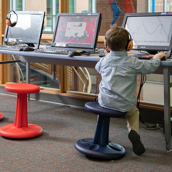 KORE DESIGN Wobble Stool Chair, Girls + Boys Kid Desk Stools, Ergonomic Small Office Chairs, Flexible Seating for Active Kids, ADD/ADHD, Classroom, School, Home, Preschool (12in) Age 4-5 yr, Dark Blue