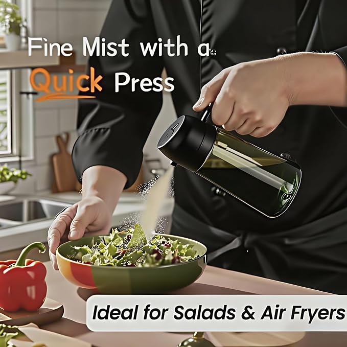 16oz/470ml Glass Olive Oil Sprayer for Cooking, 2 in 1 Oil Dispenser for Kitchen Spray and Pour, Premium Light-Blocking Oil Bottle, Food-Grade Spray Bottle, for Salad, Air Fryer, BBQ