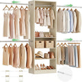 12FT Large Open Closet System, 138'' Wall-Mounted Closet Shelving with 5 Hanging Rods and 6 Shelves, Customizable Wardrobe for Walk-In Closets, Fits 5–12FT Spaces,White Oak