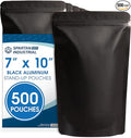 Spartan Industrial 7" X 10" Matte Black Stand-Up Pouches - 500 Count Smell-Proof Mylar Bags for Food Storage With Heat Sealable Opening and Resealable Zipper