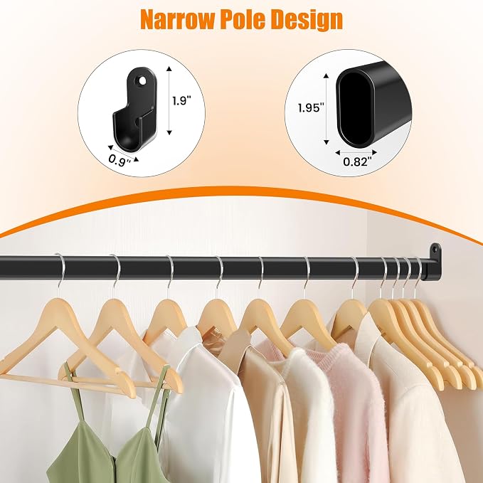Oval Closet Rod for Hanging Clothes, Adjustable, 18 to 51 in | Black, Heavy Duty, Metal, Suitable for Wardrobes, Laundry, RV