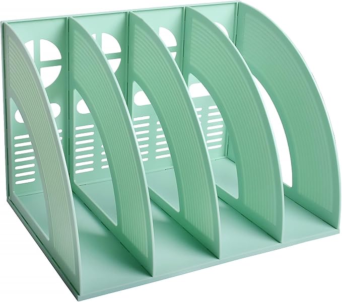 A4 File Holder Magazine File Folder Desk Organizer, 4 Vertical Compartments Bookshelf Document Divider Paper Box Bookends for Office Home Organization and Storage Racks