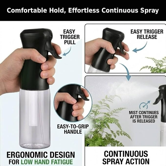VIGOR PATH 200ml Continuous Mist Spray Bottle for Hair Plants and Skin Care | Ultra Fine Atomizer Leak Proof Ergonomic Construction 360 Refillable