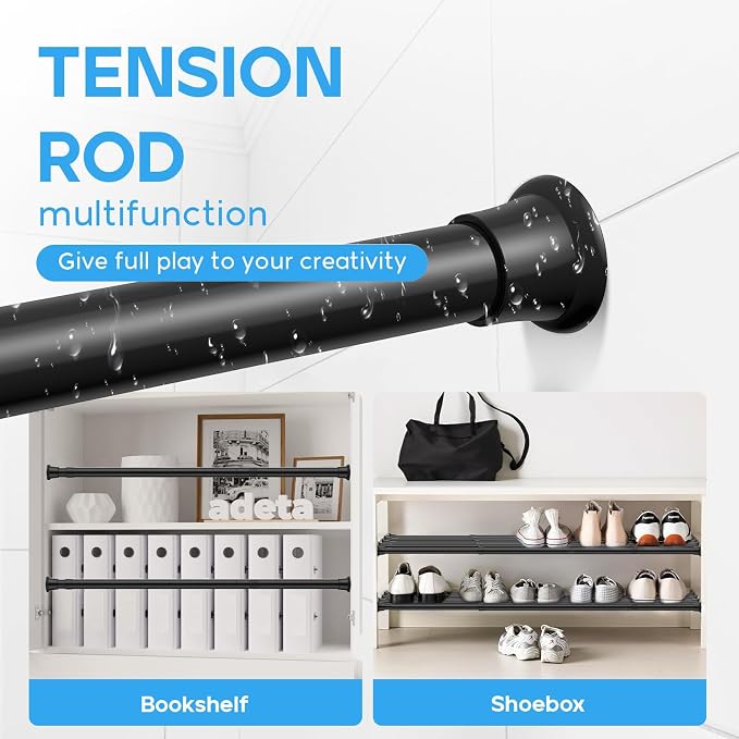 2pack Spring Tension Rods 23-46 Inch Adjustable black Tension Rod Spring Curtain Rod Extendable Spring Loaded Curtain Rods Tension Rod for Curtains,Closet,Kitchen