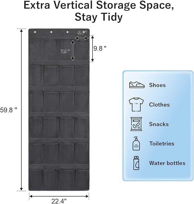 F-color Over the Door Organizer for Cruise - 24-Pocket Hanging Organizer | Tool-Free Mount with 4 Metal Hooks, See-Through Mesh Pockets, Lightweight & Foldable, Space-Saving for Travel and Daily Use