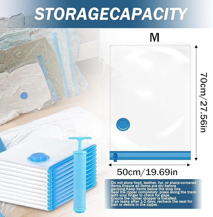 10 Pack 80% Space Saver Vacuum Storage Bags with Hand Pump, Compression Vacuum Seal Bags for Travel, Clothing, Luggage, Blankets, Comforters, Saving More Closet Space(10 Medium-HPUMP)