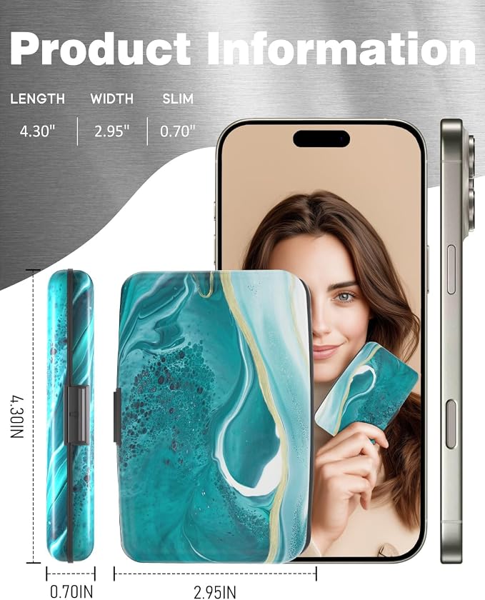 Maicican Credit Card Holder, Mini RFID Blocking Aluminum Wallet | Slim Metal Hard Case Travel Wallet ID Case for Women and Men, 4.3 x 2.9 Inches, Blue sea