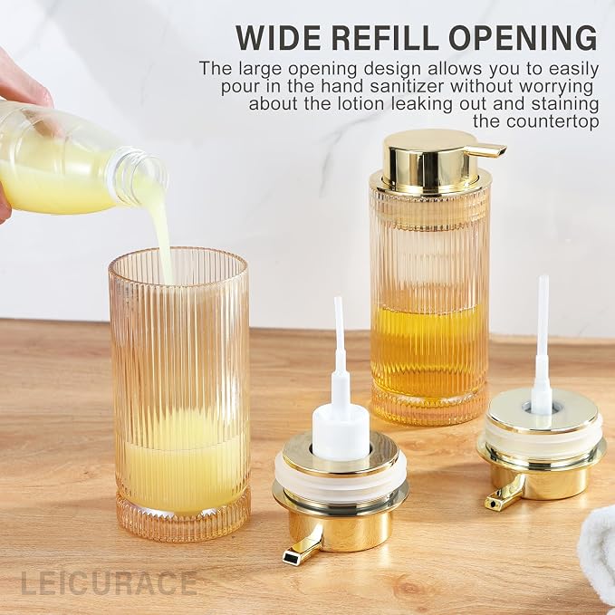 Glass Liquid Soap Dispenser, Refillable Liquid Dispenser with Gold Pump, Hand Soap Dispenser for Bathroom Kitchen, Modern Home Bathroom Kitchen Decor （Liquid Type/Gold）
