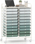 COSTWAY 20-Drawer Rolling Storage Cart, Utility Storage Organizer Cart | For Tools, Scrapbook, Paper, Craft, Multipurpose Storage Trolley on Wheels for Home Office School (Green Gradient)
