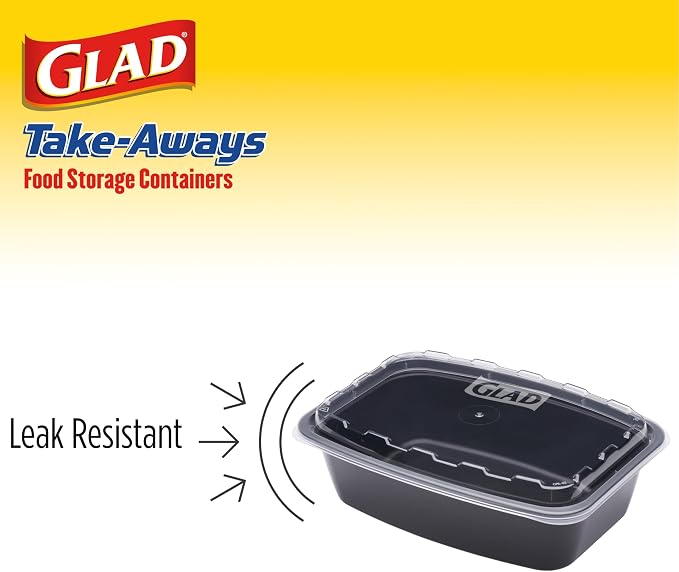 Glad Take-Aways 60-Pack Snap-Seal, Dishwasher and Freezer Safe, Reusable Food Storage Bento Box, Meal Prep Containers, Made in North America (38 oz, BPA Free)