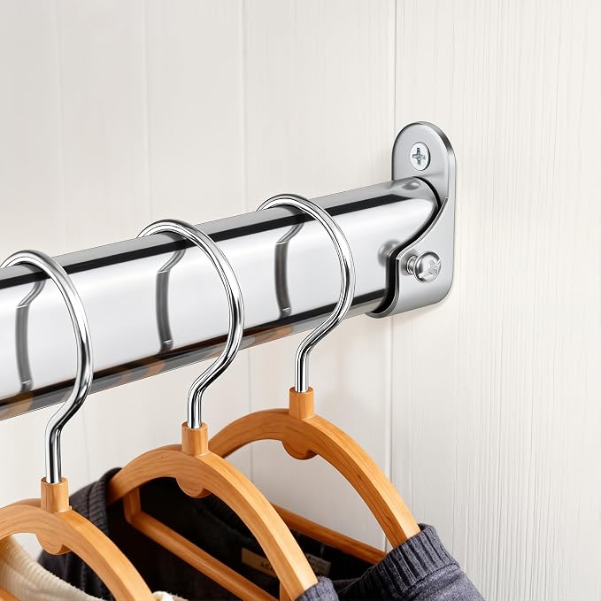 Premium Chrome Oval Closet Rod for Hanging Clothes 18.2 to 31 Inch, Includes End Supports, Adjustable Wardrobe Tube, Heavy Duty Extendable Closet Pole, Carbon Steel