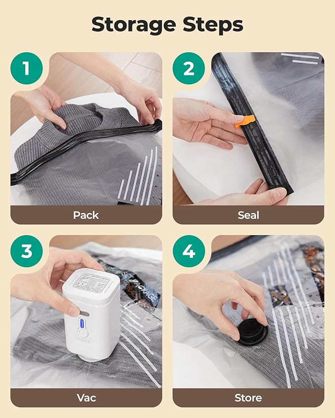 BAGSMART Rechargeable Wireless Pump Travel Storage Bags Set, Portable Space Saver Bags for Travel & Home, Vacuum Compression Seal Bag for Clothing- 15 combo bags