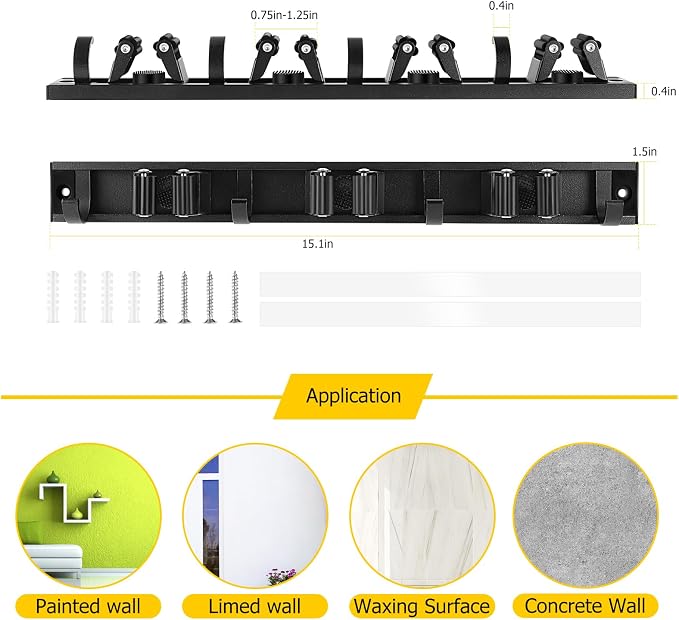 2 Pack Wall Mount Broom Holder with Sliding 3 & 4 Racks 4 Hooks，Mop Hanger | 15-30'' Broom Hanger Wall Mount,Aluminum Alloy Broom Holder Wall Mount,Broom and Mop Organizer Wall Hanging,Broom Holder