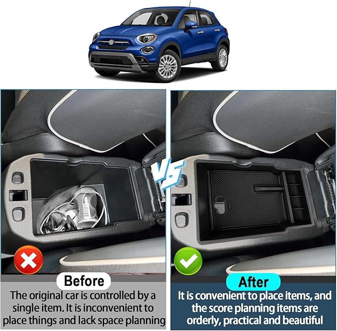 Ruiya Fiat 500X Center Console Organizer for Fiat 500X Accessories ABS Material Armrest Console Organizer Compatible with 2016-2023 Fiat 500X