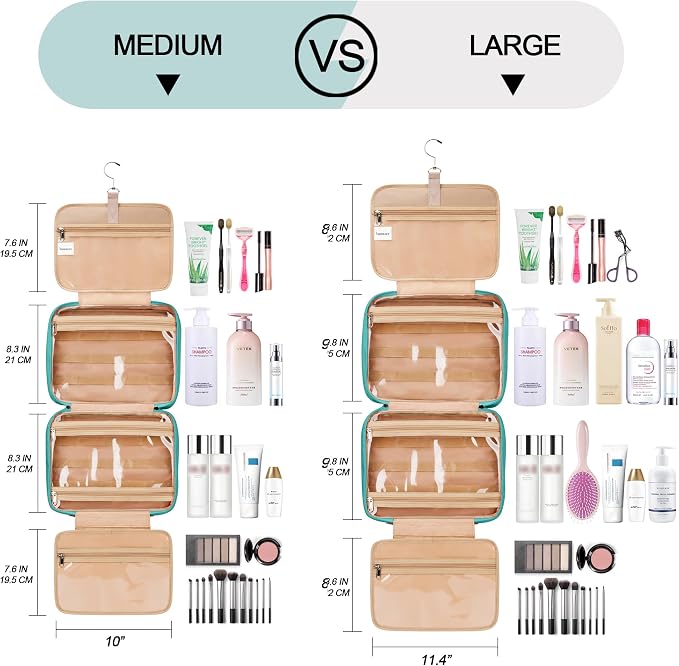 Travel Hanging Toiletry Bag for Women and Men, with 8 Leak Proofing Silicone Bottle Covers, Waterproof Makeup Accessories, Cosmetic Essentials, Toiletries Dopp Kit Set with Jewelry Organizer, Blue
