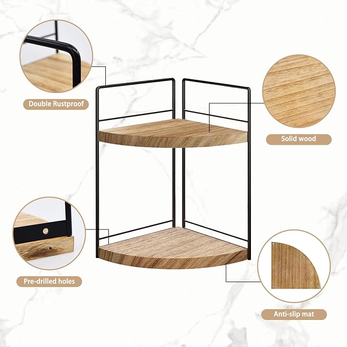 2 Pack Bathroom Counter Organizer, 2 Tier Corner Bathroom Counter Organizer Wooden Double Vanity Organizers for for Double Sink Organizers and Kitchen Storage Dresser Decoration