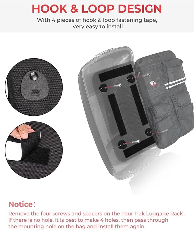 KEMIMOTO Tour Pack Lid Organizer for Road Glide Road King Electra Glide Street Glide Touring Travel-Paks | Multi Pockets Keep Organizer, Rear Pack Compatible with Touring Models Street Glide 1993-2013