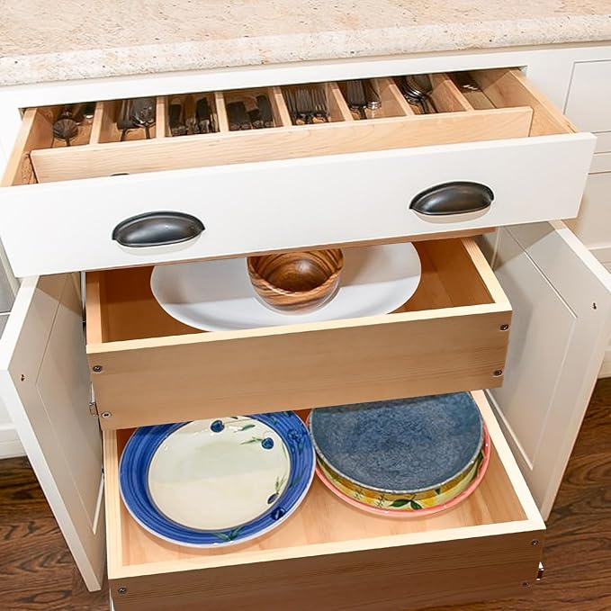 Mulush Pull Out Cabinet Organizer, 26''W×21''D×16''H Soft Close Slide Out Wood Drawer Shelves Storage for Kitchen, 2-Tier, Finished, Heavy-Duty, Bottom Assembly