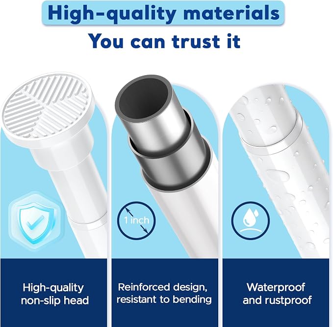 Tension Rods 28 to 49 Inch, 1" Heavy Duty Adjustable Spring Tension Curtain Rod - Non-Slip No Drill Shower Curtain Rod for Bathroom, Window, Closet & Doorway, White