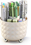 GOTOBA 360° Rotating Pencil Holder for Desk, Makeup Brush Holder with 6 Slots, Desk Organizer for Writing Utensil, Office and School Supplies (Milky White)