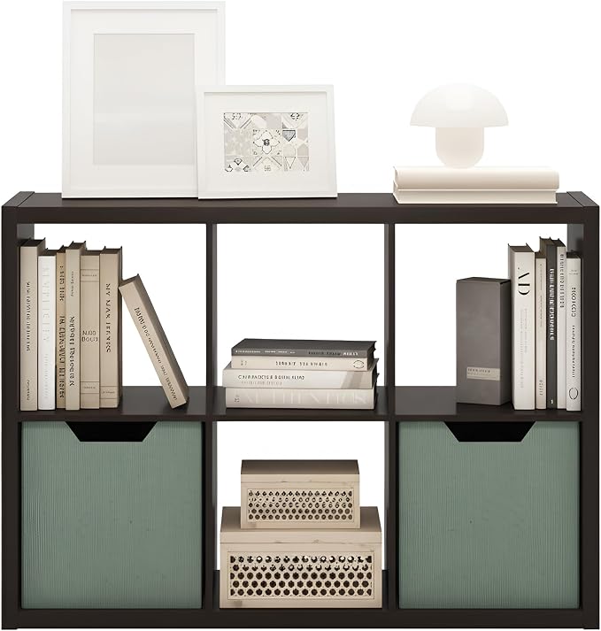 Furinno CUBICLE 6-Cube Book Shelf, Extra Thick Frame Bookshelf, Dark Oak | 14.6" x 44" x 30", Horizontally & Vertically Reversible Bookcase with Open Back, for Living Room, Bedroom, Home Office