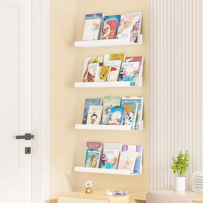 upsimples 2 Pcs 15" Acrylic Shelves for Wall Organize and Display, White | Cute Floating Shelf for Perfume, Skincare, Nail Polish, Wall Organizer for Bedroom, Living Room, Playroom, Room Décor