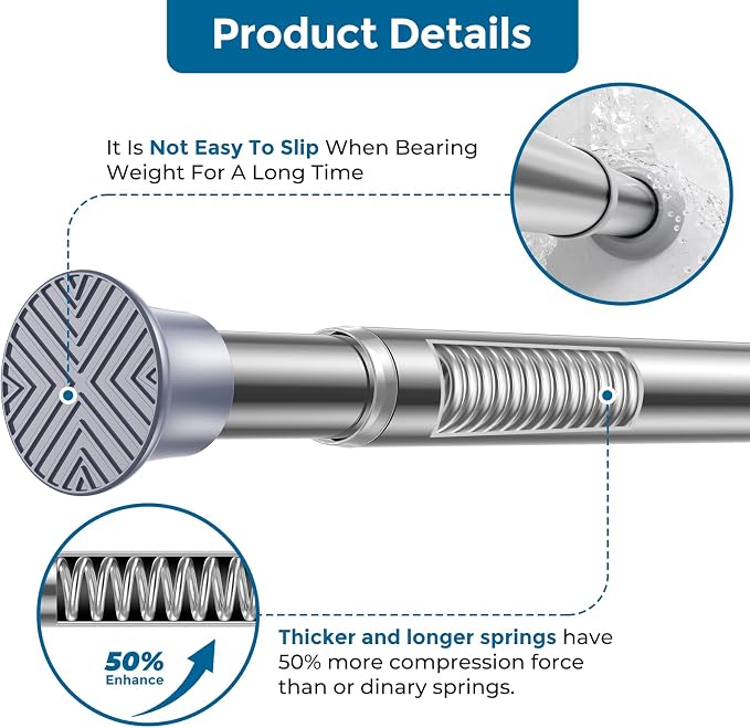 AIZESI Silver Spring Tension Curtain Rod, 31-77in, Adjustable, No-Drill | Adjustable No Dril