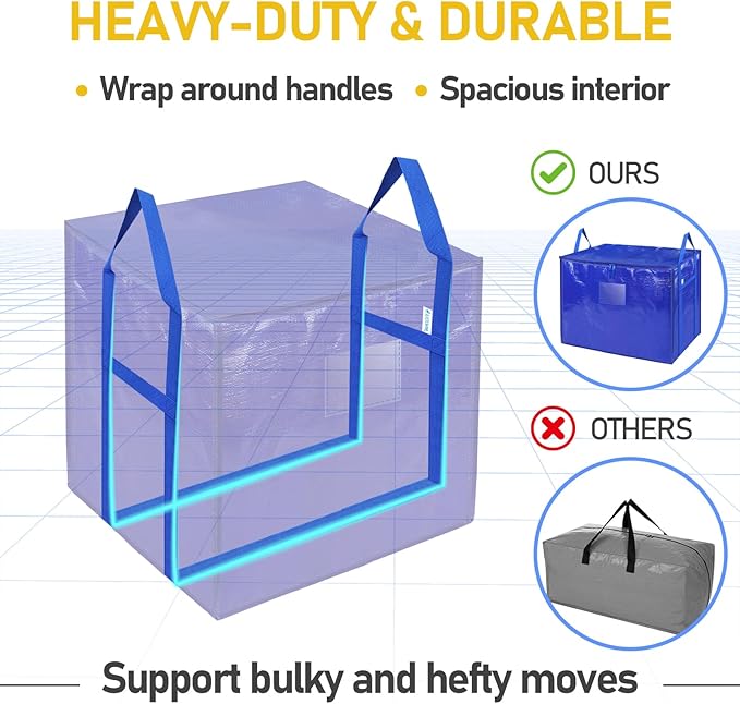 TICONN 2 Pack Extra Large Moving Bags with Zippers & Carrying Handles, Heavy-Duty Storage Tote Moving Boxes for Space Saving (2 PK, 75 Gallon)