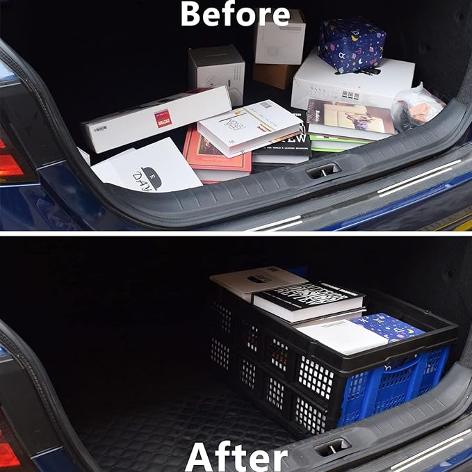 Collapsible Storage Crate 22L x 15W x 10.7H Inch - Foldable and Stackable Plastic Bin, 1.73 Cu Ft Folding Basket for Car Trailer Garage and Home – 2 Pack
