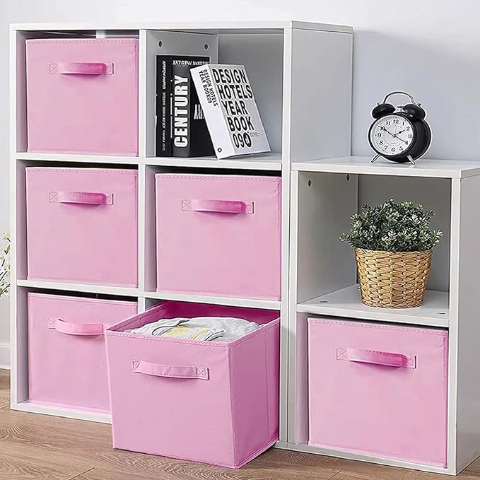 EBIGIC Pink Storage Bins 3Pack 9.0"x7.5"x7.5" Fabirc Foldable Closet Toy Organizer Collapsible Cloth