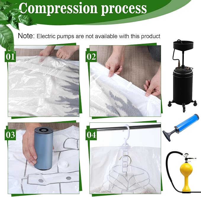 6 Pack Hanging Vacuum Storage Bag Combo, 3 Sizes Hanging Vacuum Sealer Storage Space Saver Bags(2 Long, 2 Medium, 2 Short), Reusable Space Saver Bags, for Suits, Dresses, Jackets, Clear