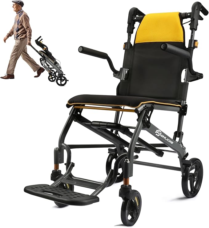Wheelchairs for Adults Transport Chair Lightweight Foldable with Telescopic Handle,17" Width Compact Portable Folding Travel Wheel Chairs for Seniors