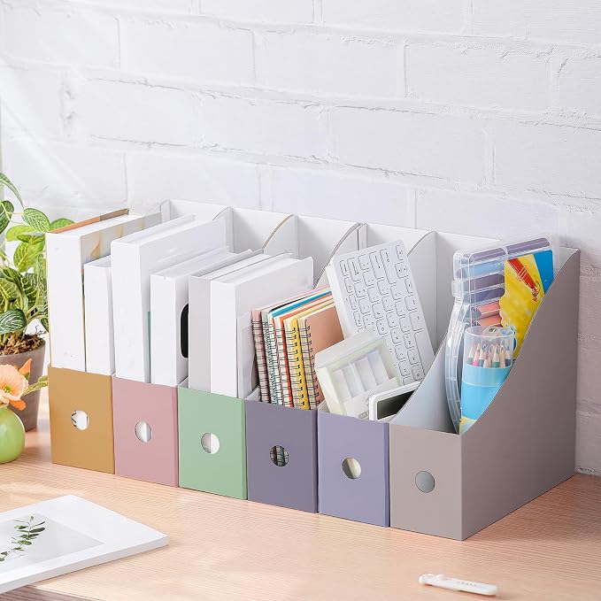 Colarr 48 Pcs Cardboard Magazine Holders 12 Colors Magazine Storage Box with Label Stickers File Folder Book Holder for Desk Desktop Document for School (Vivid Color)