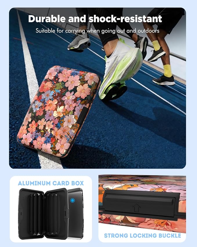 Maicican RFID Blocking Aluminum Credit Card Holder | Slim Metal Wallet for Women & Men, Business Card Case for Travel, Fits Front Pocket, Card holder wallet - Colorful flowers