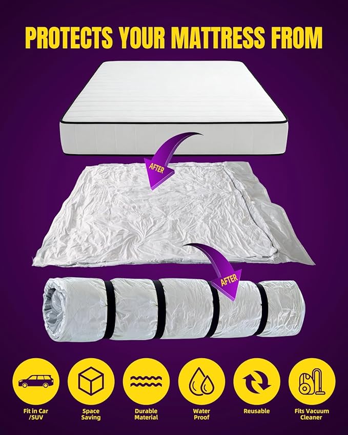 XUTAI Mattress Vacuum Bag, Vacuum Seal Storage Bag for Mattress & Clothing – Heavy Duty Reusable Mattress Storage Bag (1 Queen)